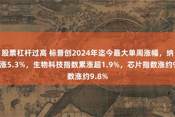 股票杠杆过高 标普创2024年迄今最大单周涨幅，纳指累涨5.3%，生物科技指数累涨超1.9%，芯片指数涨约9.8%